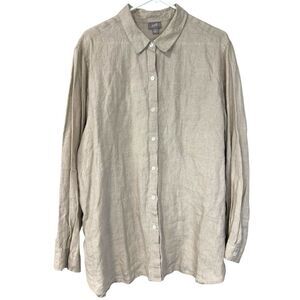 100% Linen XL J. Jill Button Shirt Women Extra Large  Light Tan Flowy Boho Lagen